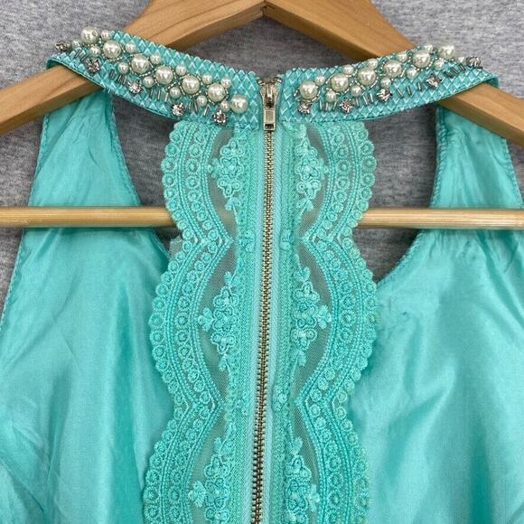 The Clothing Co Dress Womens Medium Green Halter Open Back Beaded Lace Zipper - Picture 5 of 15